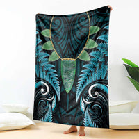 Aotearoa Pounamu Niho Blanket Silver Fern Mix Maori Pattern - Turquoise LT14 - Polynesian Pride
