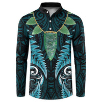 Aotearoa Pounamu Niho Button Sweatshirt Silver Fern Mix Maori Pattern - Turquoise LT14 Turquoise - Polynesian Pride