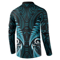 Aotearoa Pounamu Niho Button Sweatshirt Silver Fern Mix Maori Pattern - Turquoise LT14 - Polynesian Pride