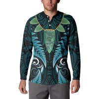 Aotearoa Pounamu Niho Button Sweatshirt Silver Fern Mix Maori Pattern - Turquoise LT14 - Polynesian Pride