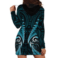 Aotearoa Pounamu Niho Hoodie Dress Silver Fern Mix Maori Pattern - Turquoise LT14 - Polynesian Pride
