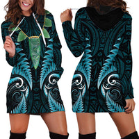 Aotearoa Pounamu Niho Hoodie Dress Silver Fern Mix Maori Pattern - Turquoise LT14 - Polynesian Pride