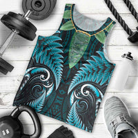 Aotearoa Pounamu Niho Men Tank Top Silver Fern Mix Maori Pattern - Turquoise LT14 - Polynesian Pride