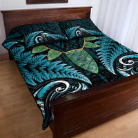 Aotearoa Pounamu Niho Quilt Bed Set Silver Fern Mix Maori Pattern - Turquoise LT14 - Polynesian Pride