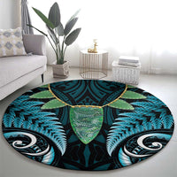 Aotearoa Pounamu Niho Round Carpet Silver Fern Mix Maori Pattern - Turquoise