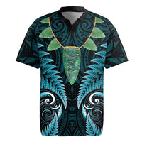 Aotearoa Pounamu Niho Rugby Jersey Silver Fern Mix Maori Pattern - Turquoise LT14 Turquoise - Polynesian Pride