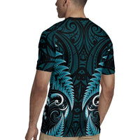Aotearoa Pounamu Niho Rugby Jersey Silver Fern Mix Maori Pattern - Turquoise LT14 - Polynesian Pride