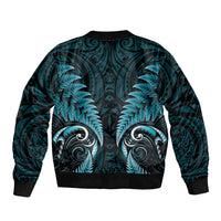 Aotearoa Pounamu Niho Sleeve Zip Bomber Jacket Silver Fern Mix Maori Pattern - Turquoise LT14 - Polynesian Pride