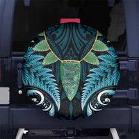Aotearoa Pounamu Niho Spare Tire Cover Silver Fern Mix Maori Pattern - Turquoise LT14 - Polynesian Pride