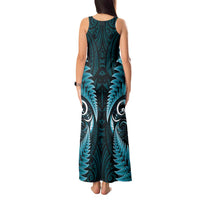 Aotearoa Pounamu Niho Tank Maxi Dress Silver Fern Mix Maori Pattern - Turquoise LT14 - Polynesian Pride