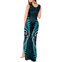Aotearoa Pounamu Niho Tank Maxi Dress Silver Fern Mix Maori Pattern - Turquoise LT14 - Polynesian Pride