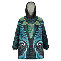 Aotearoa Pounamu Niho Wearable Blanket Hoodie Silver Fern Mix Maori Pattern - Turquoise LT14 One Size Turquoise - Polynesian Pride