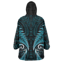 Aotearoa Pounamu Niho Wearable Blanket Hoodie Silver Fern Mix Maori Pattern - Turquoise LT14 - Polynesian Pride