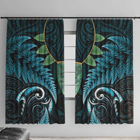 Aotearoa Pounamu Niho Window Curtain Silver Fern Mix Maori Pattern - Turquoise LT14 With Hooks Turquoise - Polynesian Pride