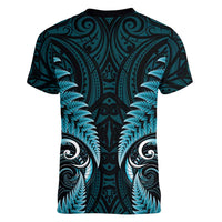 Aotearoa Pounamu Niho Women V-Neck T-Shirt Silver Fern Mix Maori Pattern - Turquoise LT14 - Polynesian Pride