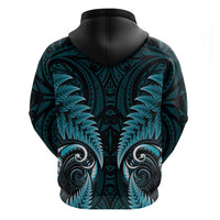 Aotearoa Pounamu Niho Zip Hoodie Silver Fern Mix Maori Pattern - Turquoise