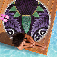 Aotearoa Pounamu Niho Beach Blanket Silver Fern Mix Maori Pattern - Purple LT14 - Polynesian Pride