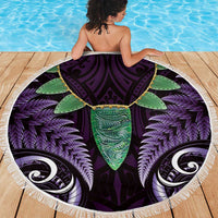 Aotearoa Pounamu Niho Beach Blanket Silver Fern Mix Maori Pattern - Purple LT14 - Polynesian Pride
