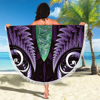 Aotearoa Pounamu Niho Beach Blanket Silver Fern Mix Maori Pattern - Purple LT14 - Polynesian Pride