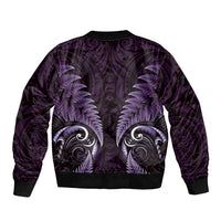 Aotearoa Pounamu Niho Bomber Jacket Silver Fern Mix Maori Pattern - Purple LT14 - Polynesian Pride