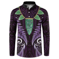 Aotearoa Pounamu Niho Button Sweatshirt Silver Fern Mix Maori Pattern - Purple LT14 Purple - Polynesian Pride