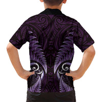 Aotearoa Pounamu Niho Family Matching Short Sleeve Bodycon Dress and Hawaiian Shirt Silver Fern Mix Maori Pattern - Purple