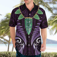 Aotearoa Pounamu Niho Hawaiian Shirt Silver Fern Mix Maori Pattern - Purple LT14 - Polynesian Pride