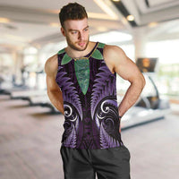 Aotearoa Pounamu Niho Men Tank Top Silver Fern Mix Maori Pattern - Purple LT14 Purple - Polynesian Pride