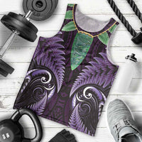 Aotearoa Pounamu Niho Men Tank Top Silver Fern Mix Maori Pattern - Purple LT14 - Polynesian Pride