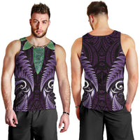 Aotearoa Pounamu Niho Men Tank Top Silver Fern Mix Maori Pattern - Purple LT14 - Polynesian Pride