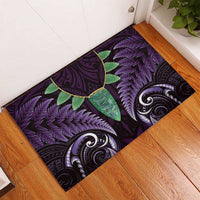 Aotearoa Pounamu Niho Rubber Doormat Silver Fern Mix Maori Pattern - Purple LT14 - Polynesian Pride