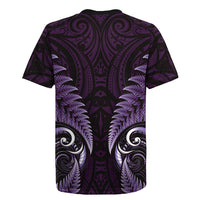 Aotearoa Pounamu Niho Rugby Jersey Silver Fern Mix Maori Pattern - Purple LT14 - Polynesian Pride