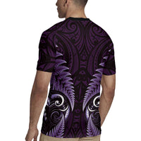 Aotearoa Pounamu Niho Rugby Jersey Silver Fern Mix Maori Pattern - Purple LT14 - Polynesian Pride
