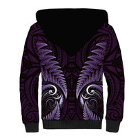 Aotearoa Pounamu Niho Sherpa Hoodie Silver Fern Mix Maori Pattern - Purple LT14 - Polynesian Pride