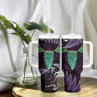 Aotearoa Pounamu Niho Tumbler With Handle Silver Fern Mix Maori Pattern - Purple LT14 - Polynesian Pride