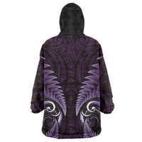 Aotearoa Pounamu Niho Wearable Blanket Hoodie Silver Fern Mix Maori Pattern - Purple LT14 - Polynesian Pride