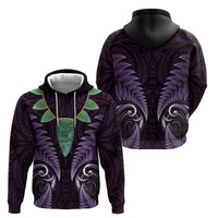Aotearoa Pounamu Niho Zip Hoodie Silver Fern Mix Maori Pattern - Purple