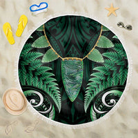 Aotearoa Pounamu Niho Beach Blanket Silver Fern Mix Maori Pattern - Green LT14 One Size 150cm Green - Polynesian Pride