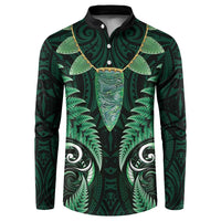 Aotearoa Pounamu Niho Button Sweatshirt Silver Fern Mix Maori Pattern - Green LT14 Green - Polynesian Pride
