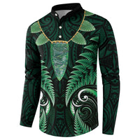 Aotearoa Pounamu Niho Button Sweatshirt Silver Fern Mix Maori Pattern - Green LT14 - Polynesian Pride