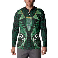 Aotearoa Pounamu Niho Button Sweatshirt Silver Fern Mix Maori Pattern - Green LT14 - Polynesian Pride