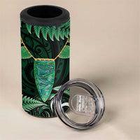 Aotearoa Pounamu Niho 4 in 1 Can Cooler Tumbler Silver Fern Mix Maori Pattern - Green LT14 - Polynesian Pride