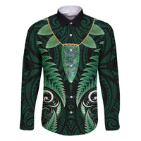 Aotearoa Pounamu Niho Family Matching Puletasi and Hawaiian Shirt Silver Fern Mix Maori Pattern - Green