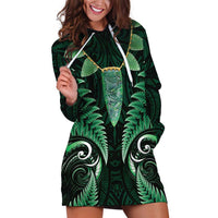Aotearoa Pounamu Niho Hoodie Dress Silver Fern Mix Maori Pattern - Green LT14 Green - Polynesian Pride