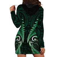 Aotearoa Pounamu Niho Hoodie Dress Silver Fern Mix Maori Pattern - Green LT14 - Polynesian Pride