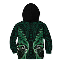 Aotearoa Pounamu Niho Kid Hoodie Silver Fern Mix Maori Pattern - Green