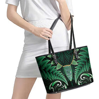 Aotearoa Pounamu Niho Leather Tote Bag Silver Fern Mix Maori Pattern - Green LT14 - Polynesian Pride