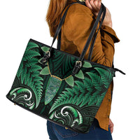 Aotearoa Pounamu Niho Leather Tote Bag Silver Fern Mix Maori Pattern - Green LT14 - Polynesian Pride