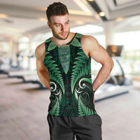 Aotearoa Pounamu Niho Men Tank Top Silver Fern Mix Maori Pattern - Green LT14 Green - Polynesian Pride