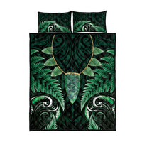 Aotearoa Pounamu Niho Quilt Bed Set Silver Fern Mix Maori Pattern - Green LT14 - Polynesian Pride